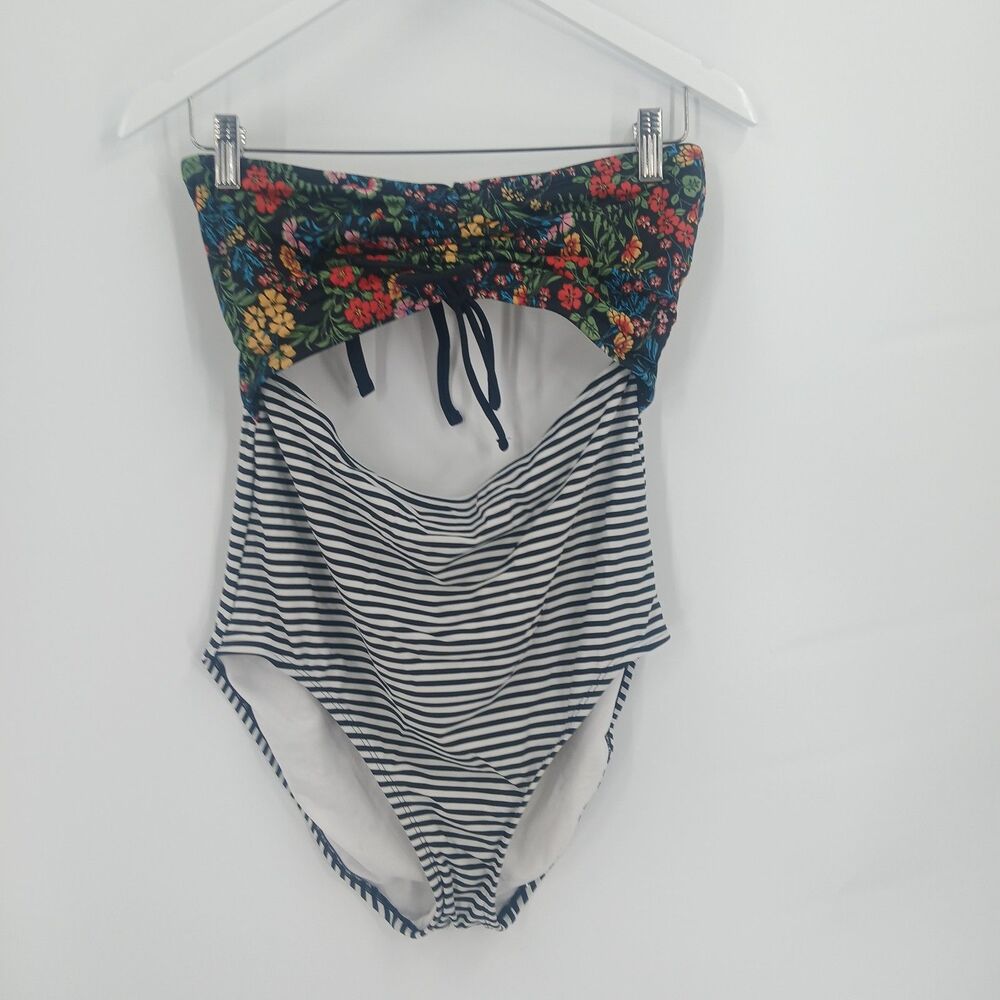 Time & Tru Womens size Large Black Striped Cutout One Piece Swimsuit Monokini